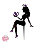 Personalised sitting girl silhouette with crown cake topper