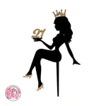 Personalised sitting girl silhouette with crown cake topper