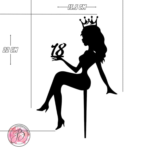 Personalised sitting girl silhouette with crown cake topper – Bakers World