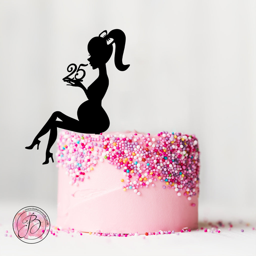 Personalised pregnant sitting girl silhouette cake topper – Bakers World