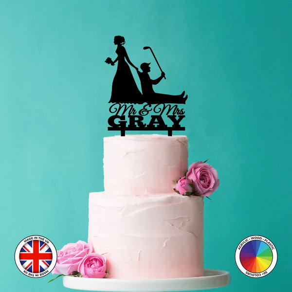Personalised golfer groom bride Mr & Mrs - wedding cake topper