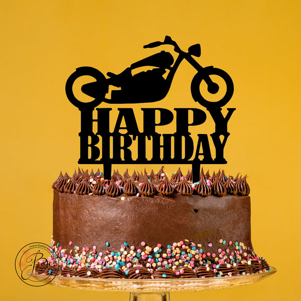 Motorcycle Happy Birthday cake topper