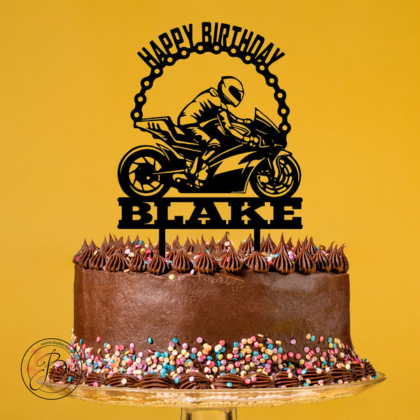 Personalised Motorcycle Happy Birthday cake topper