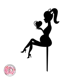 Pregnant sitting girl holding heart silhouette cake topper