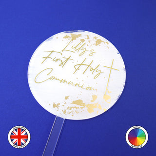 Personalised Round paddle / lollipop style Communion acrylic cake topper