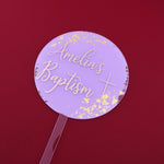 Personalised Round paddle / lollipop style Baptism acrylic cake topper