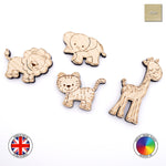 Set of 4 Wooden Animals Charms (Tiger, Elephant, Giraffe, Lion)