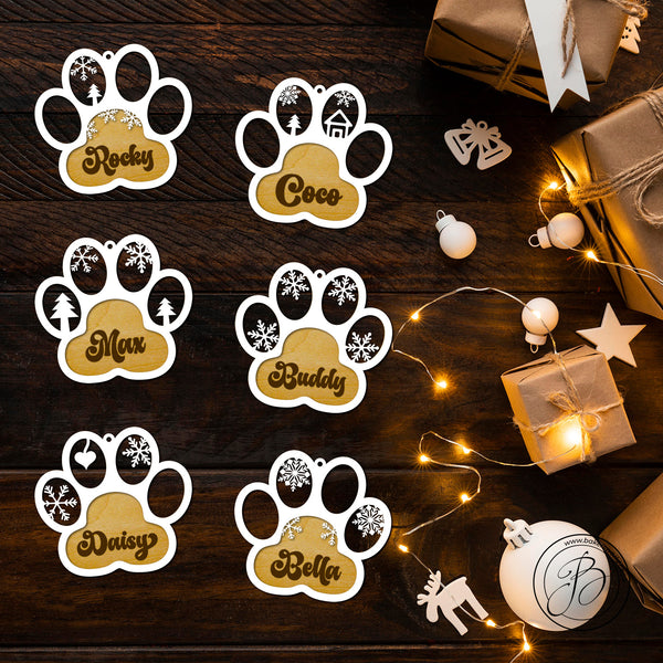 Personalised Dog Paw dual-layer wooden Christmas ornament Decor