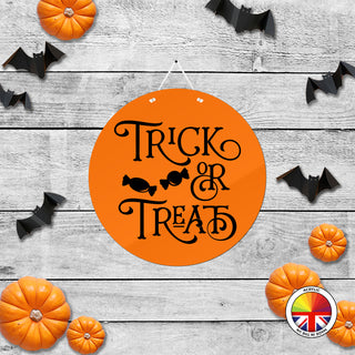 Trick Or Treat - Round Acrylic Halloween Door Sign