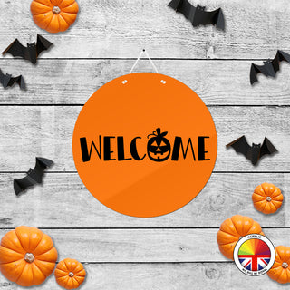 WELCOME - Round Acrylic Halloween Door Sign