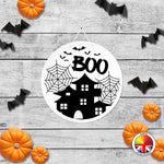 BOO - Round Acrylic Halloween Door Sign