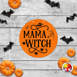 MAMA WITCH - Round Acrylic Halloween Door Sign